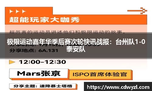 极限运动嘉年华季后赛次轮快讯战报：台州队1-0泰安队